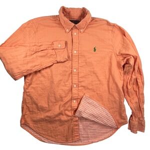 Ralph Lauren Long Sleeve Button Up Orange White Gingham Check Contrast Lining XL